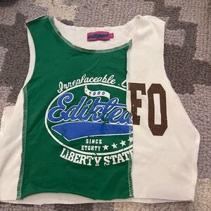 Green and White Graphic Tank Top